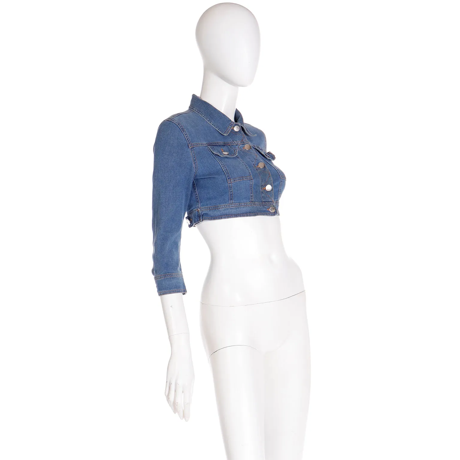 1980s Moschino Jeans Vintage Super Cropped Blue Denim Jacket