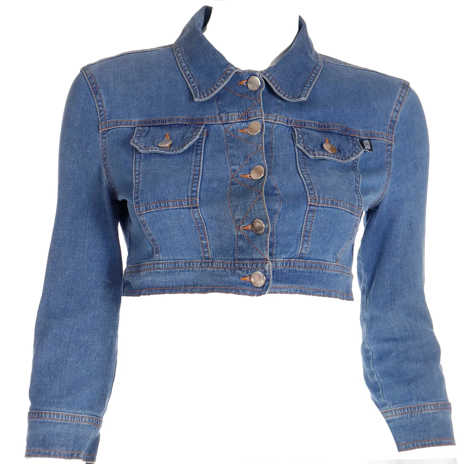 1980s Moschino Jeans Vintage Super Cropped Blue Denim Jacket