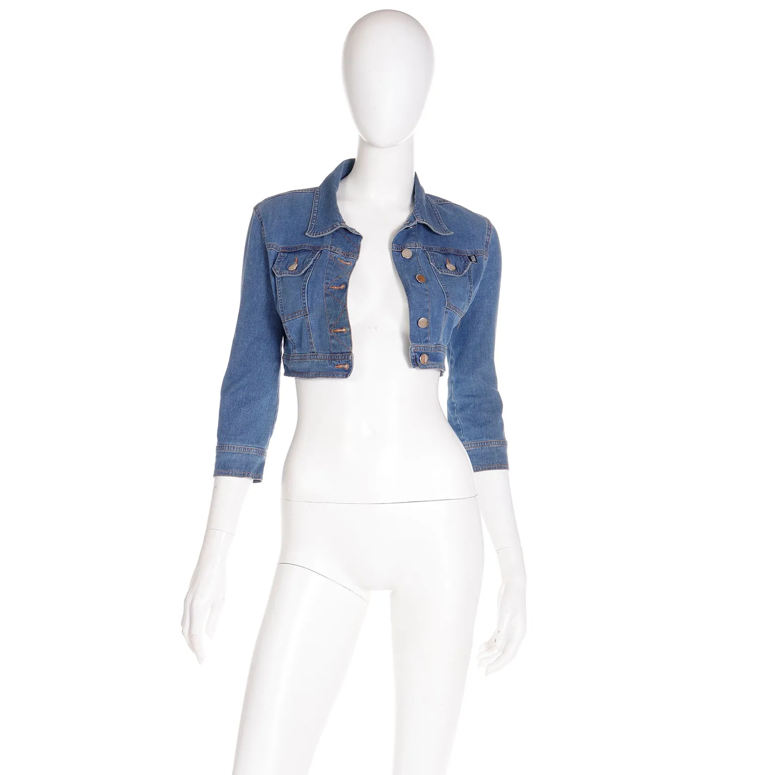 1980s Moschino Jeans Vintage Super Cropped Blue Denim Jacket