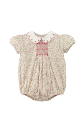 20220-Tan Floral Smocked Baby Girl Bubble Romper