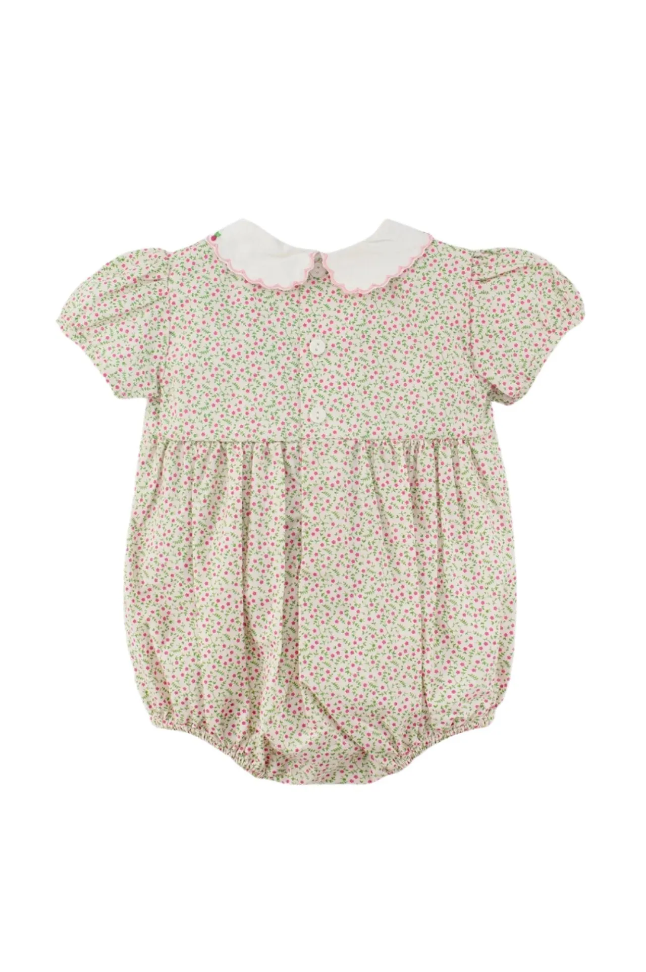 20220-Tan Floral Smocked Baby Girl Bubble Romper
