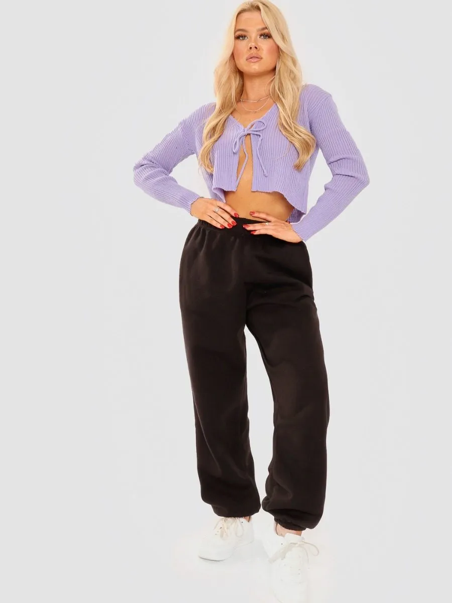 Anne Tie Front Knit Cardigan Top In Lilac