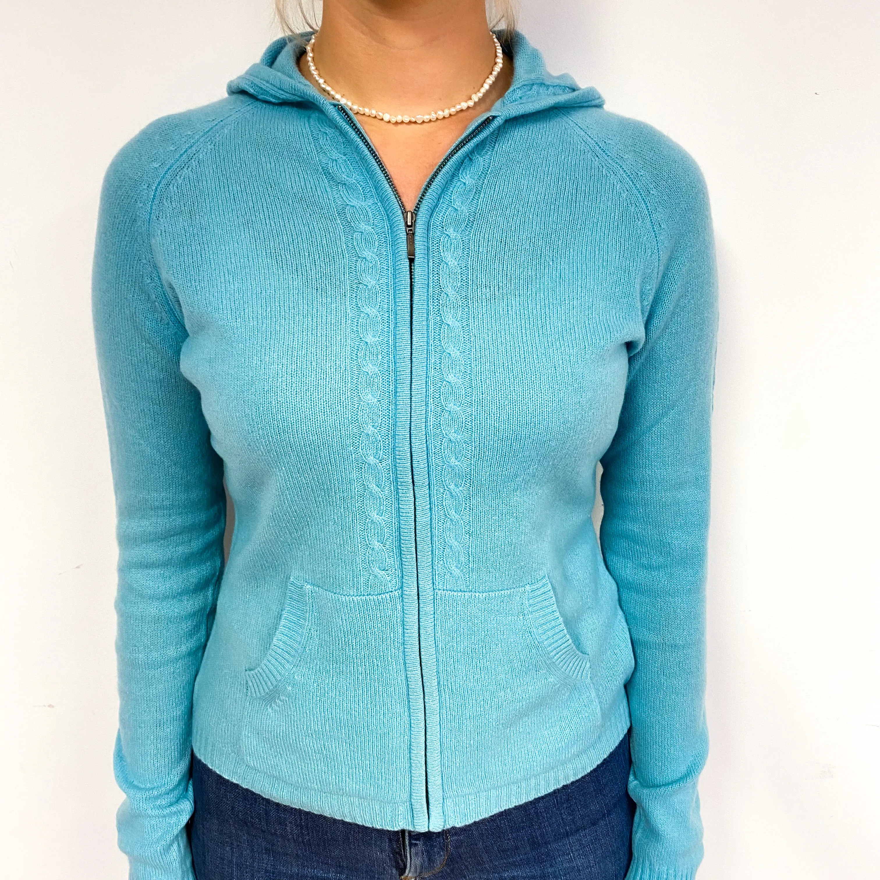 Aqua Green Cashmere Zip Up Hoodie Small