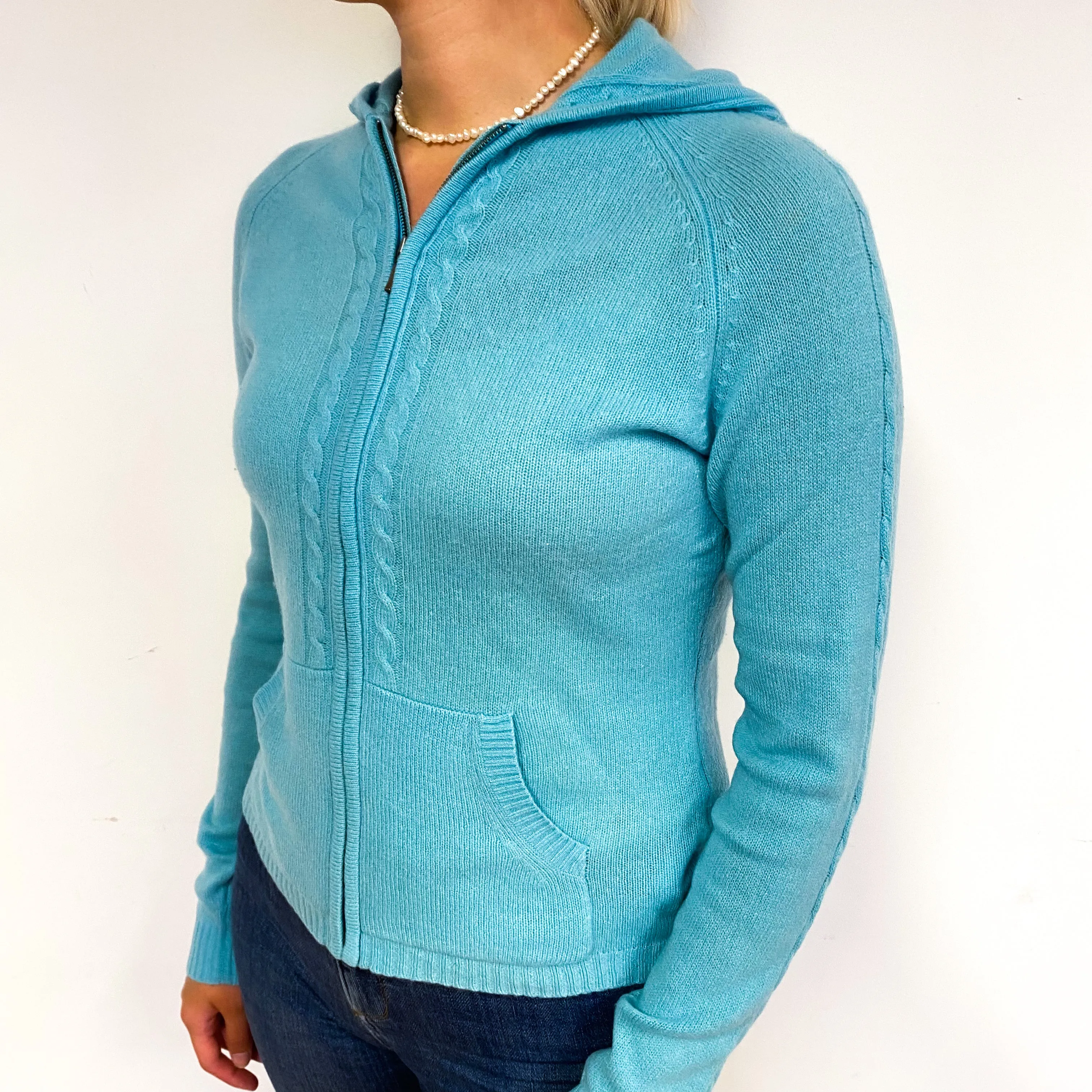 Aqua Green Cashmere Zip Up Hoodie Small