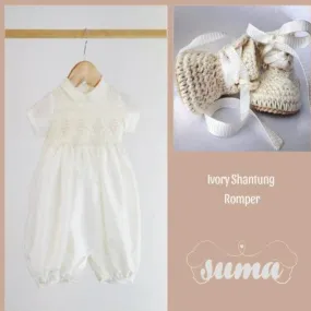Baby Boy Romper Ivory -  Baby  Boy Outfit   - Ivory Shantung Baby Boy outfit - Smocked Romper - Special Occasion Baby Boy