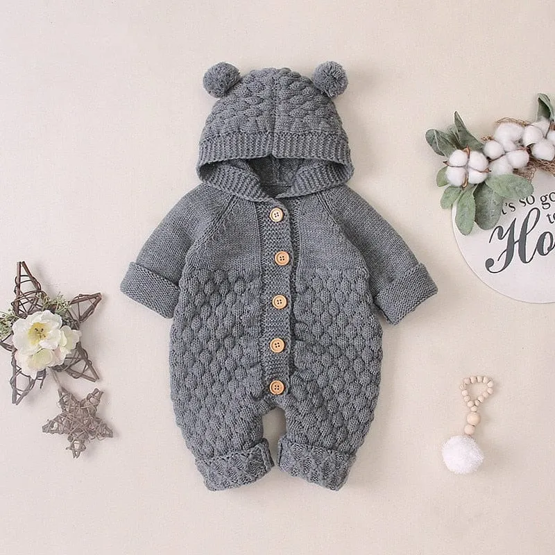 Baby's Winter Hooded Knit Romper