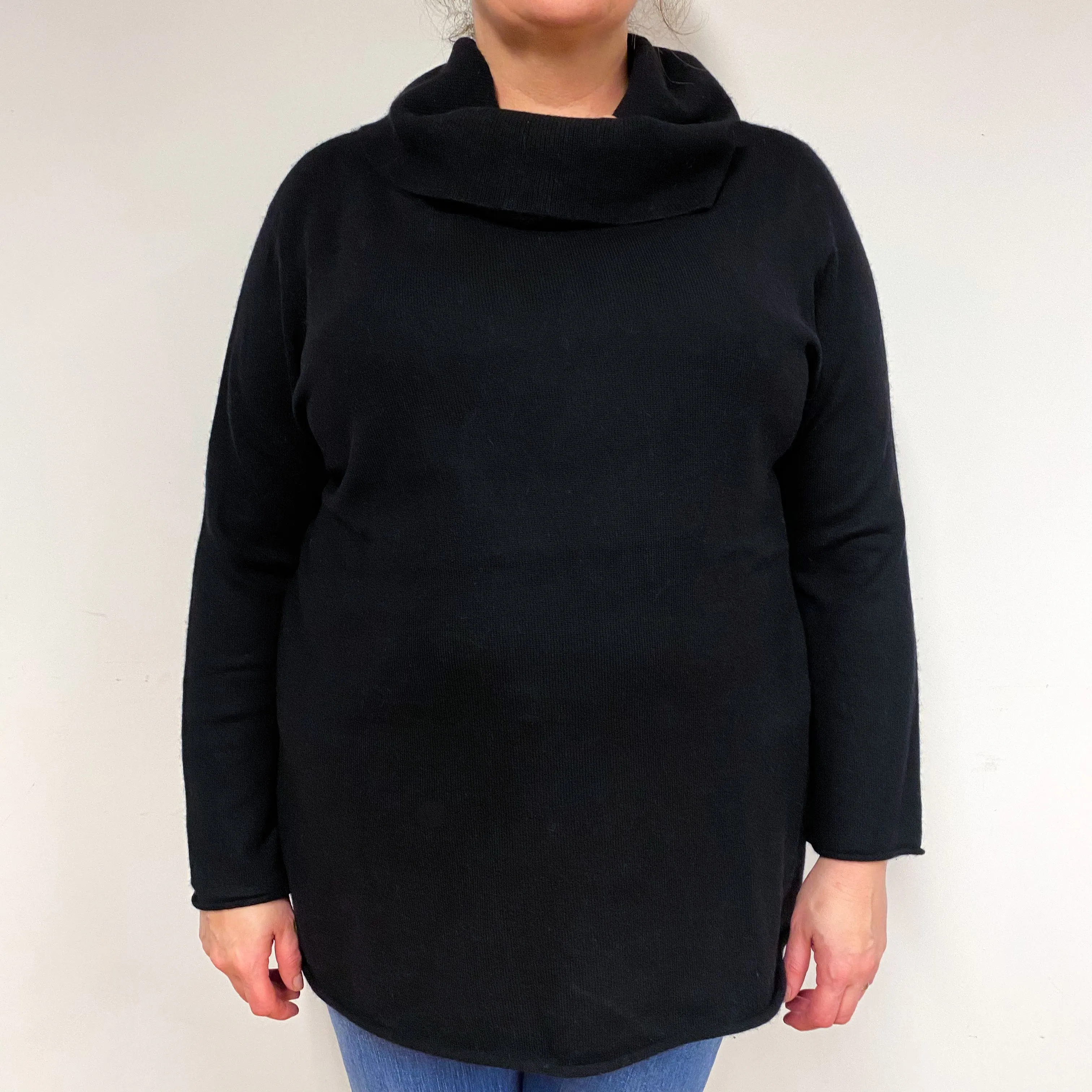 Black Funnel Sleeve Cashmere Cowl Neck Jumper Extra Large