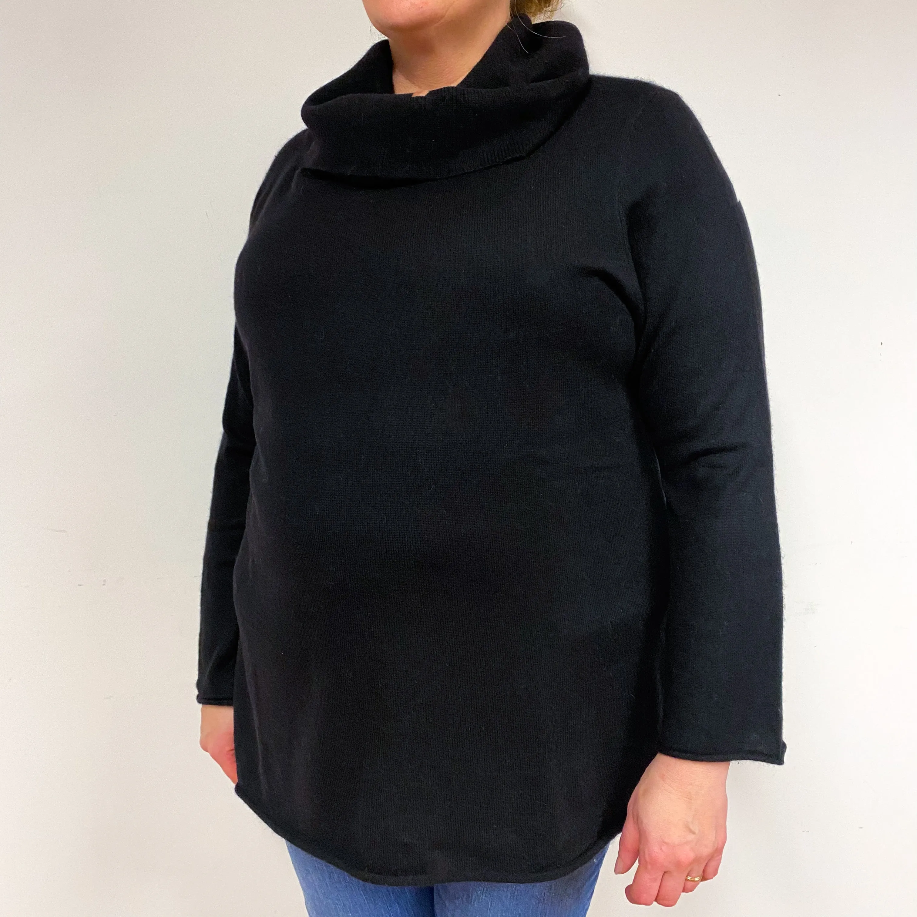 Black Funnel Sleeve Cashmere Cowl Neck Jumper Extra Large