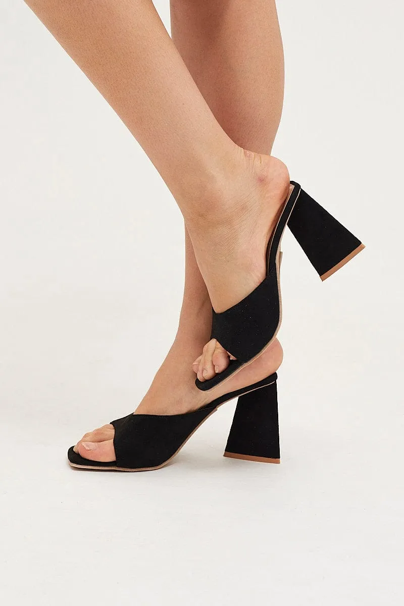Black Suede Square Toe High Heeled Mule Sandal