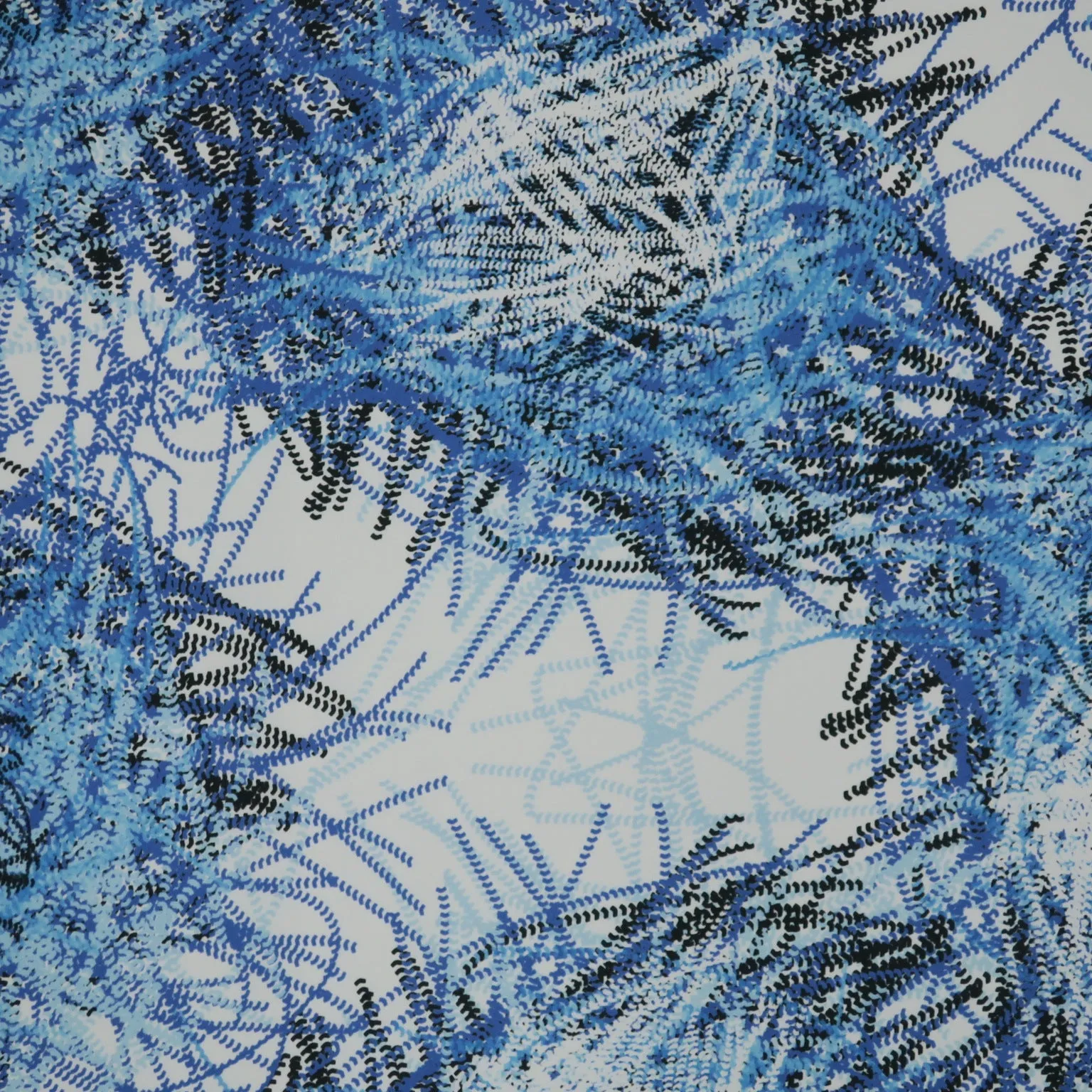 Blue Abstract on White Background Charmeuse Polyester Fabric