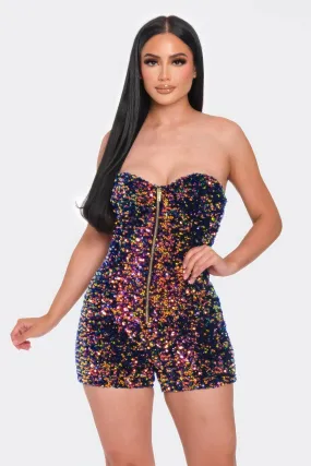 Blue Zone Planet |  Multi Sequins Tube Top Romper
