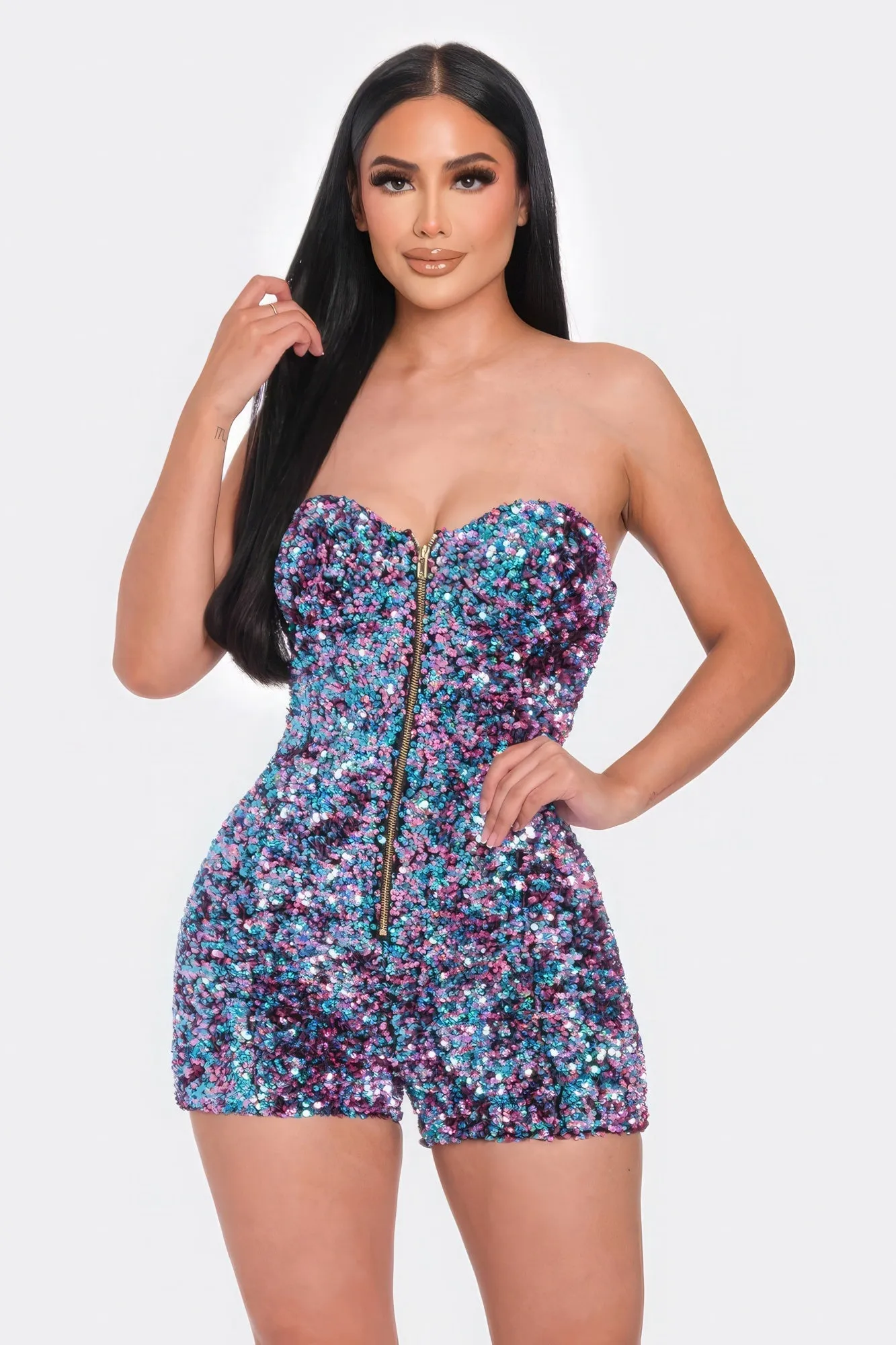Blue Zone Planet |  Multi Sequins Tube Top Romper