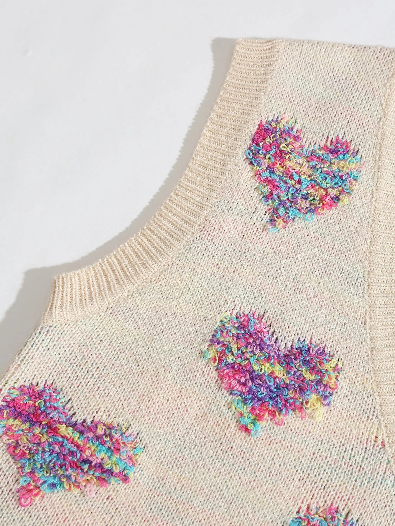 Casual Heart Sleeveless V Neck Regular Women Knit Top