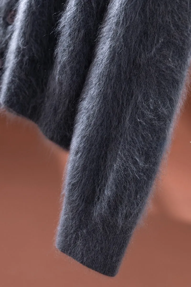 Classic Brushed Cashmere Crewneck Button Front Cardigan