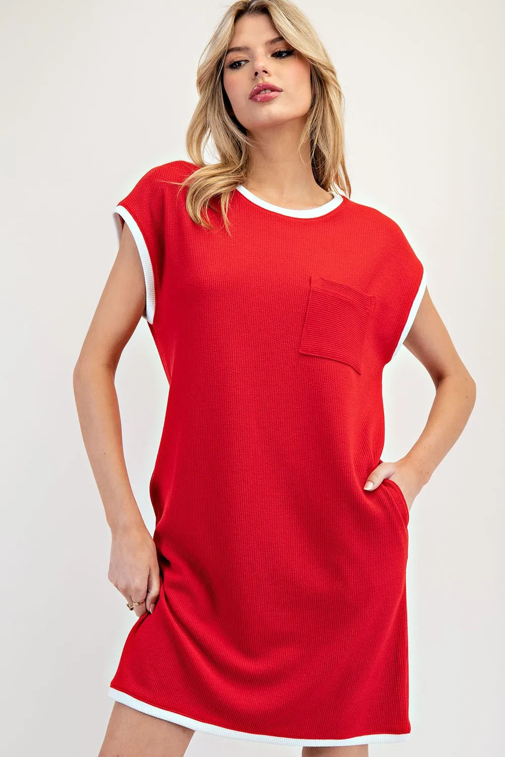 Contrast Trim Sleeveless Mini Dress