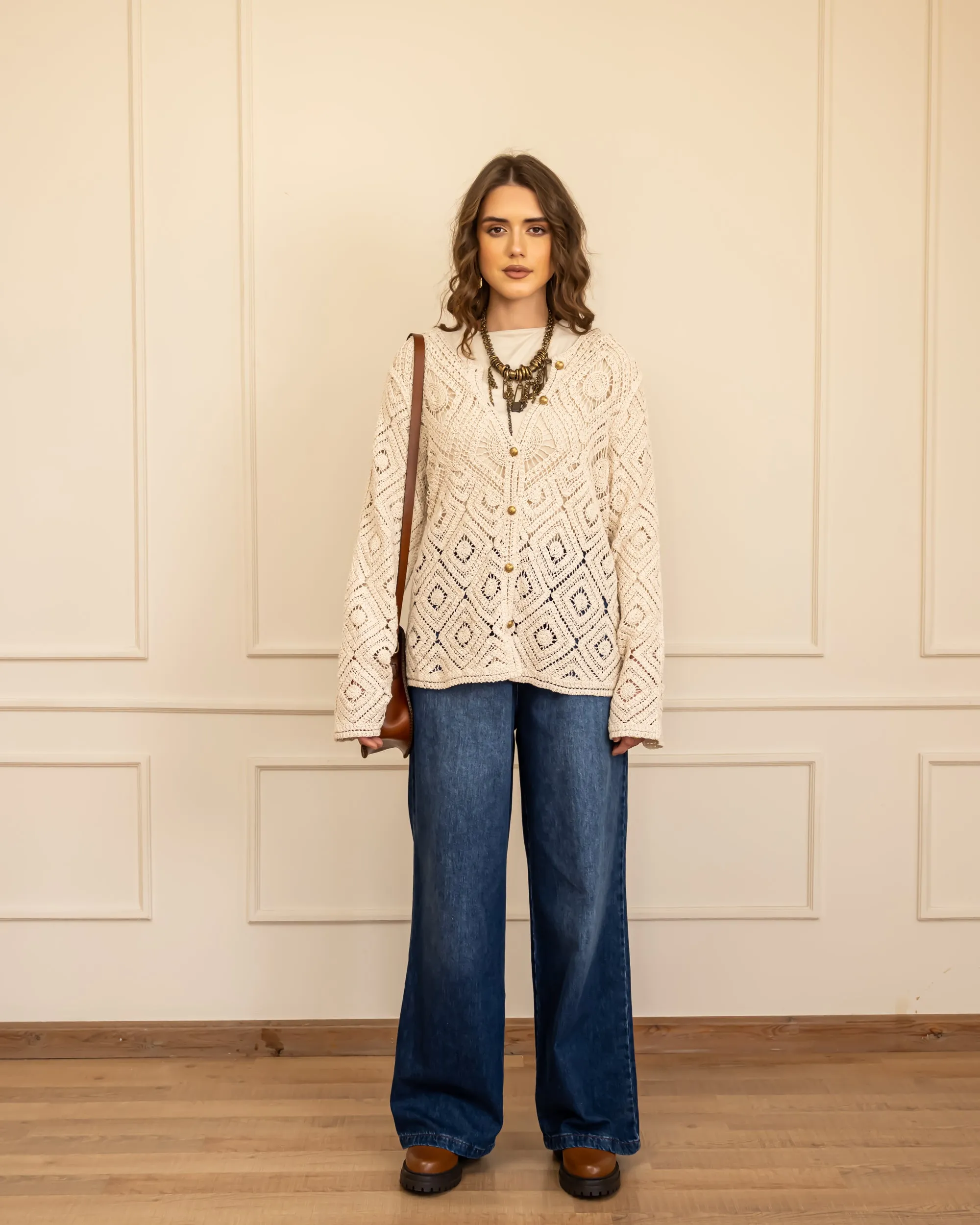CROCHET CARDIGAN-BEIGE