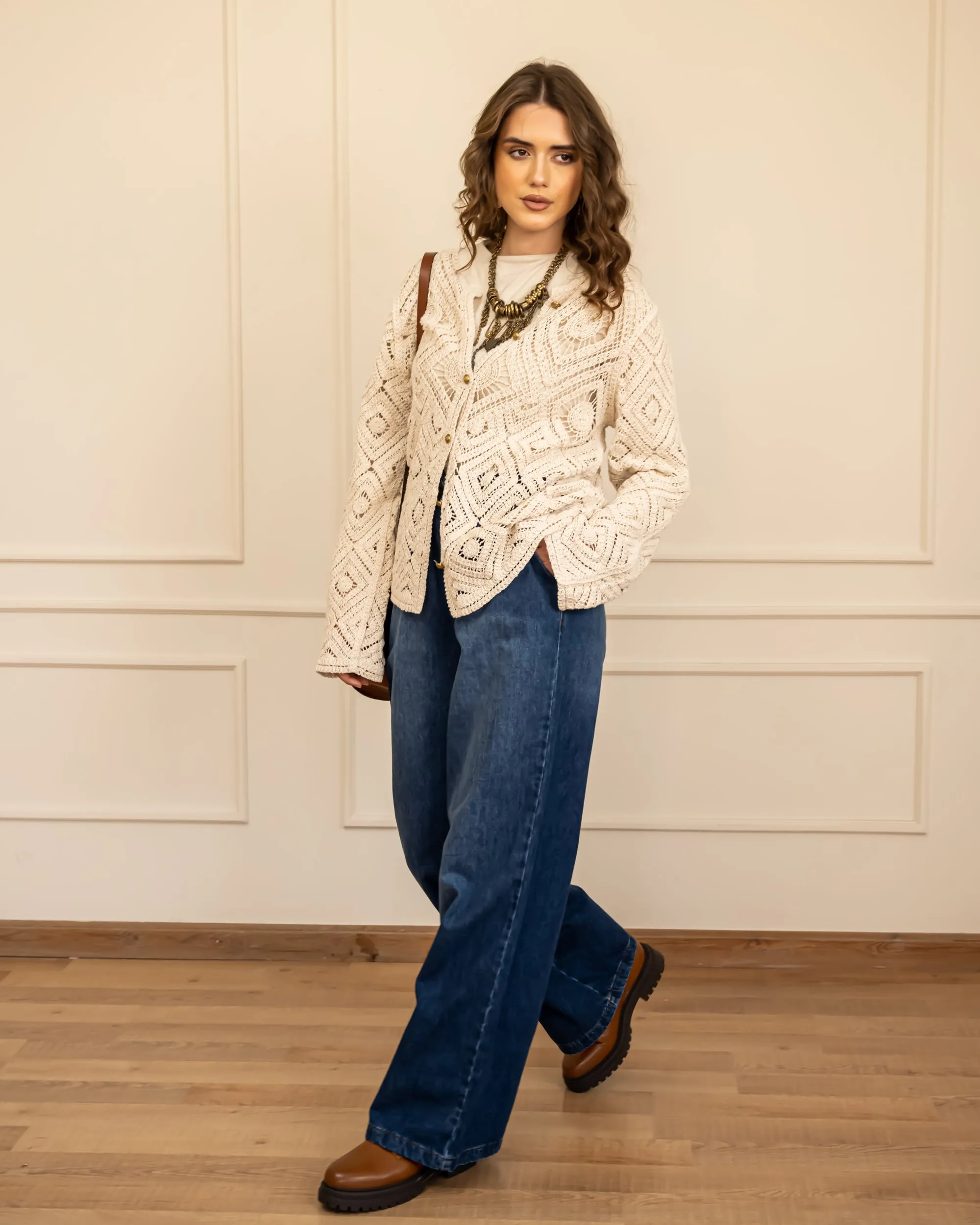 CROCHET CARDIGAN-BEIGE
