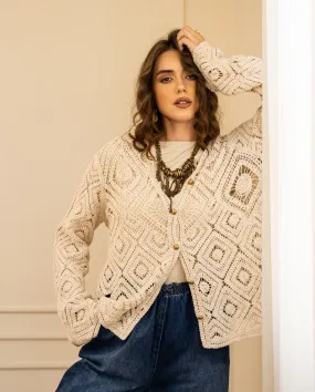 CROCHET CARDIGAN-BEIGE