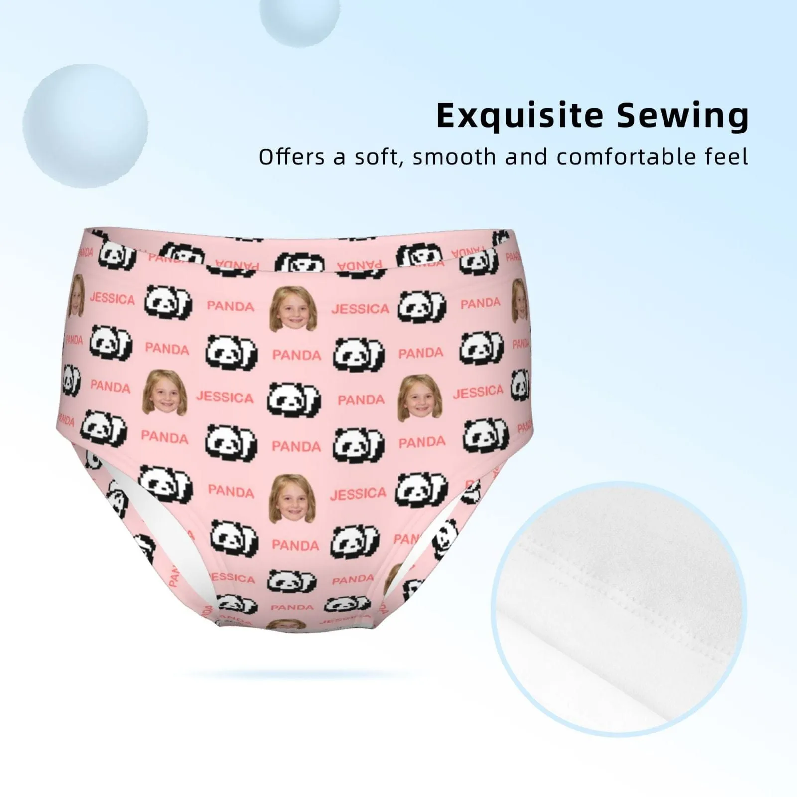 Custom Face&Name Panda Girl's Underwear Cotton Brief Panties