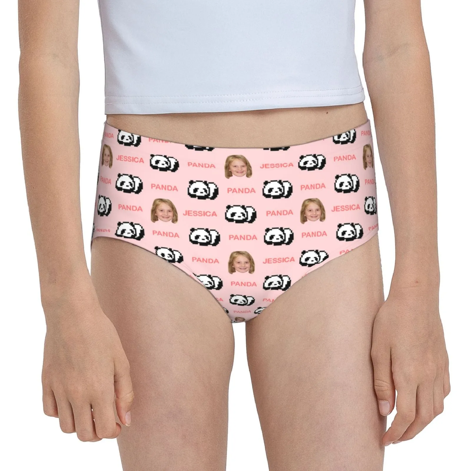 Custom Face&Name Panda Girl's Underwear Cotton Brief Panties