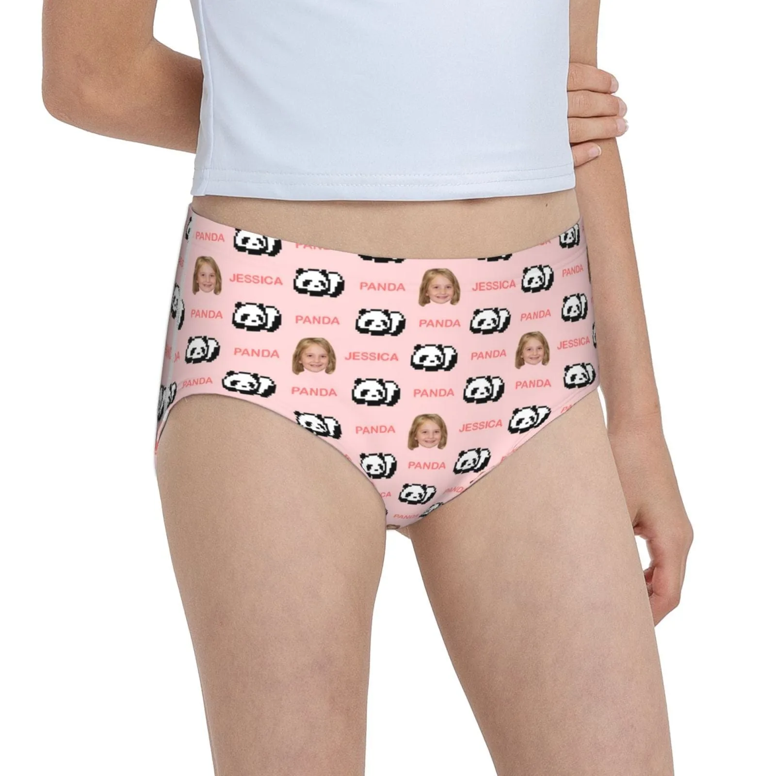 Custom Face&Name Panda Girl's Underwear Cotton Brief Panties
