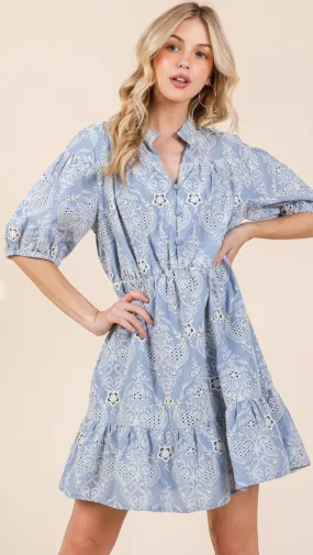 Damask Babydoll Shirt Dress