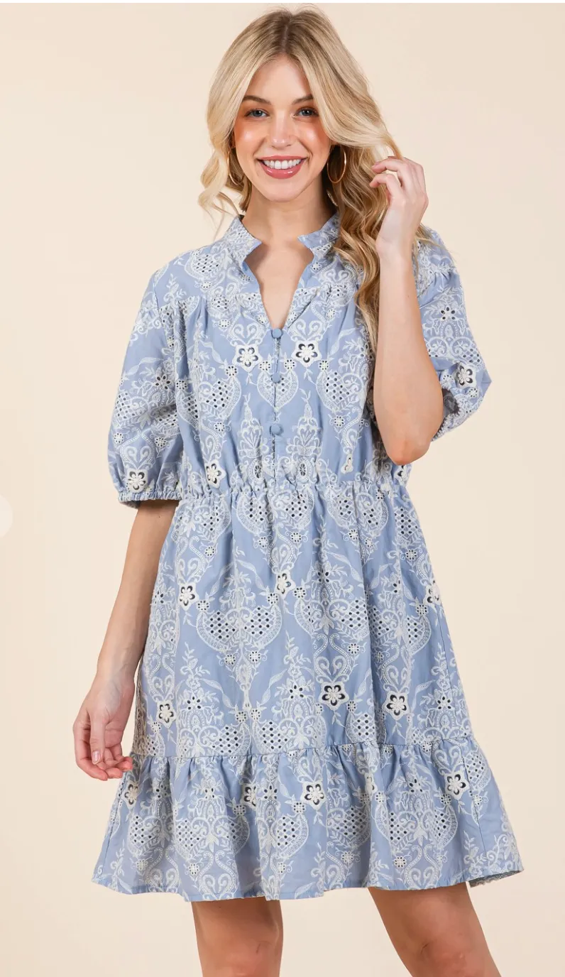Damask Babydoll Shirt Dress
