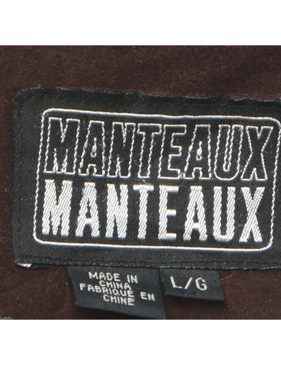 Dark Brown Shearling Faux Suede Jacket - L