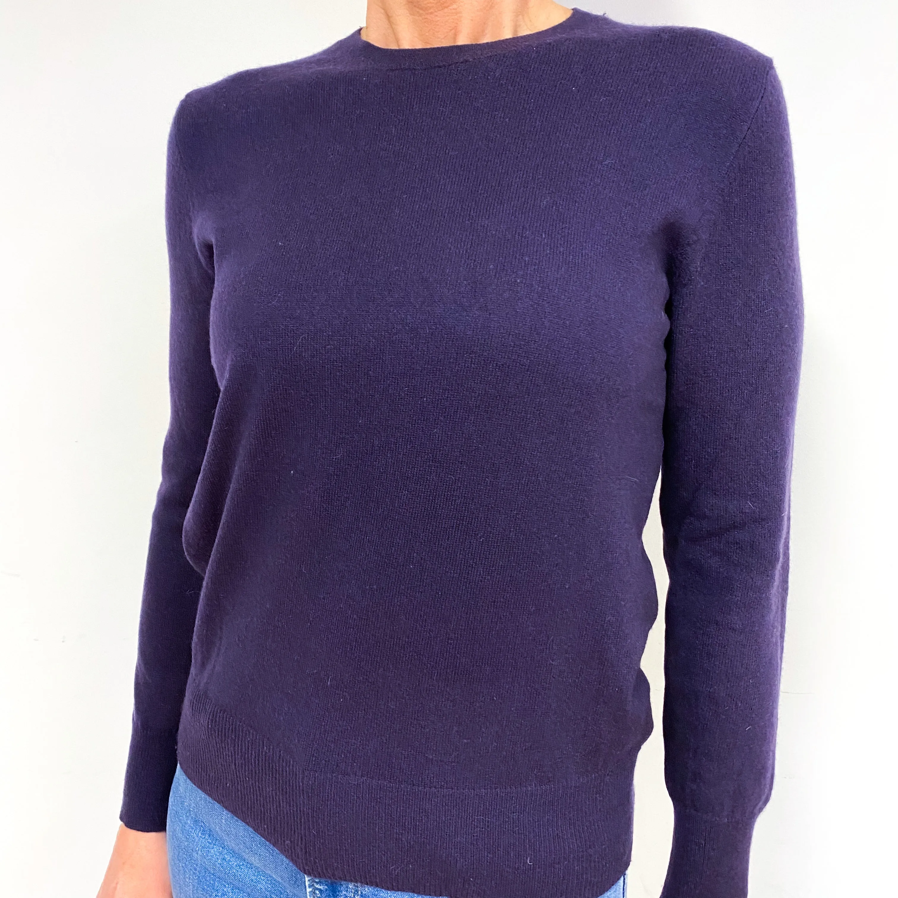 Darkest Grape Purple Cashmere Crew Neck Jumper Medium