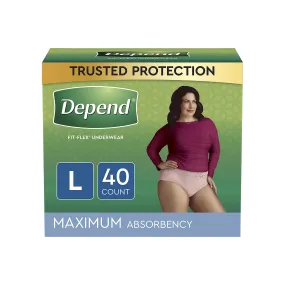 Depend FIT-Flex Incontinence Underwear for Women, Maximum Absorbency, Large, 40 Ct