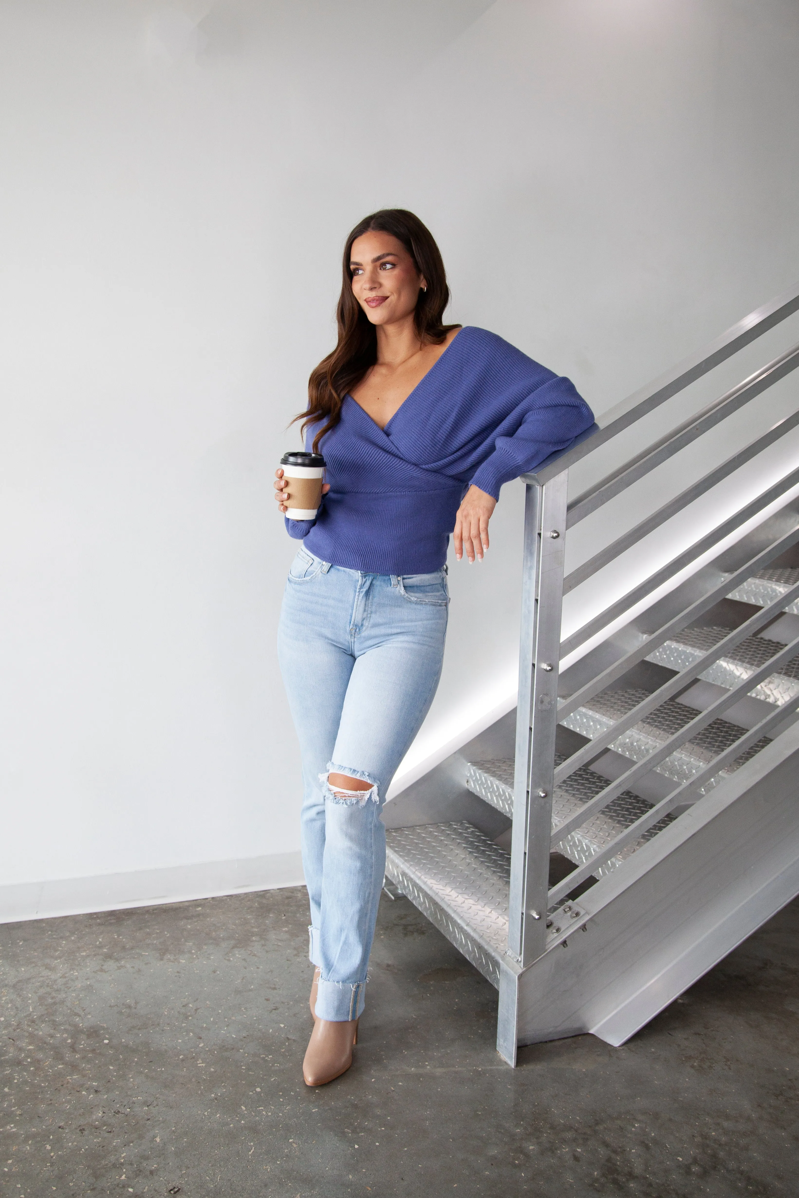 Don’t Start Now Cross Wrap Sweater - Marlin