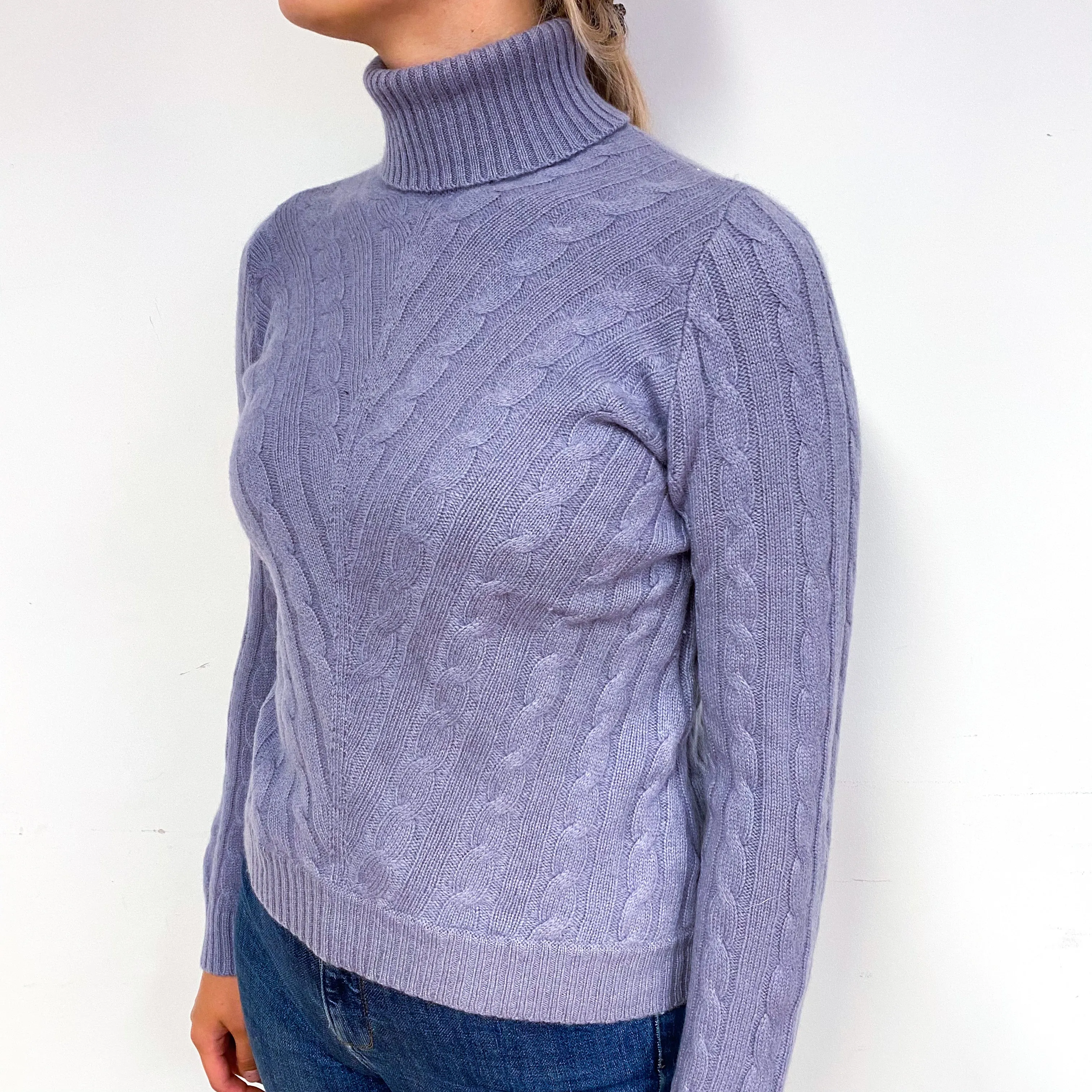 Dusky Lavender Purple Cashmere Polo Neck Jumper Small