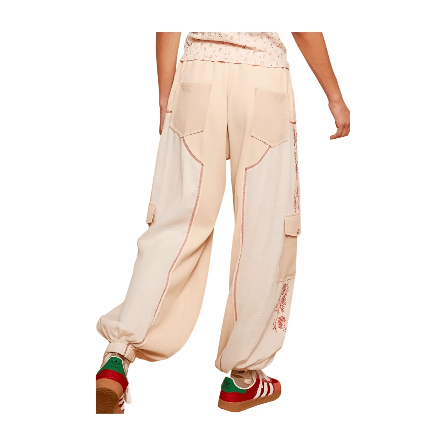 Embroidered Detail Joggers - Toasted Almond