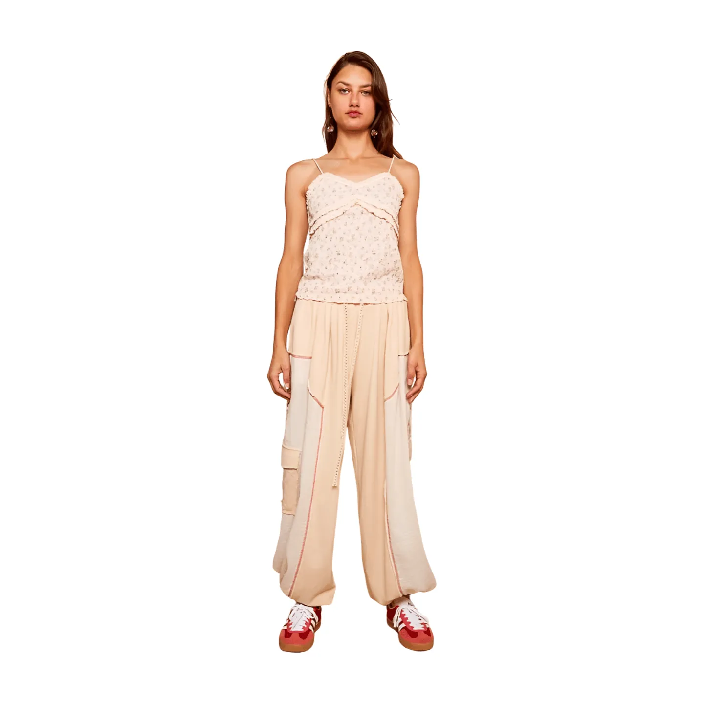 Embroidered Detail Joggers - Toasted Almond