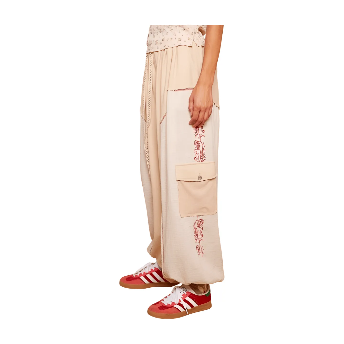 Embroidered Detail Joggers - Toasted Almond