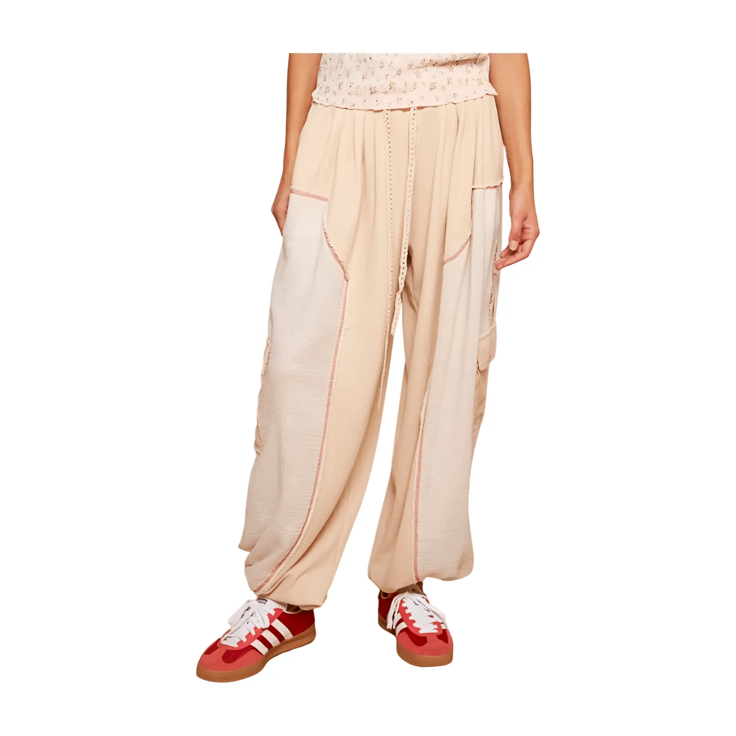 Embroidered Detail Joggers - Toasted Almond