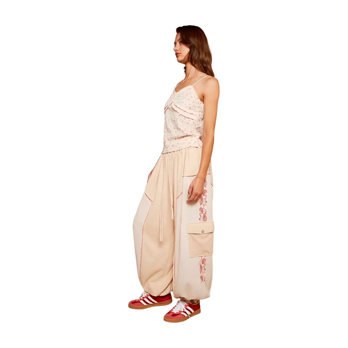 Embroidered Detail Joggers - Toasted Almond