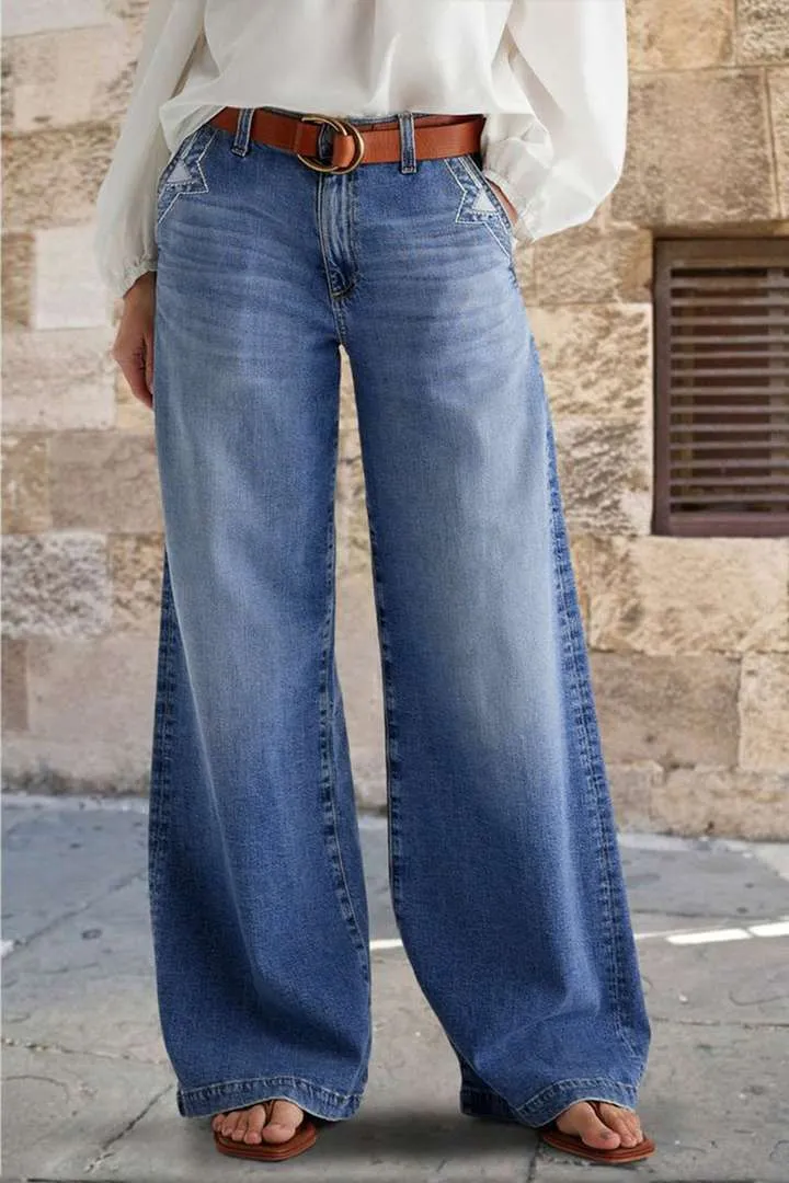 Embroidered Elastic Straight Pants Casual - GlamzLife