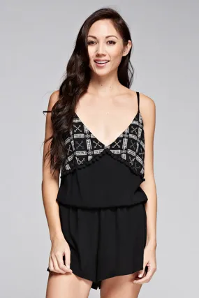 Embroidered Spaghetti Strap Bust Romper