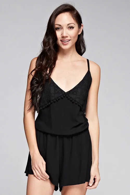 Embroidered Spaghetti Strap Bust Romper