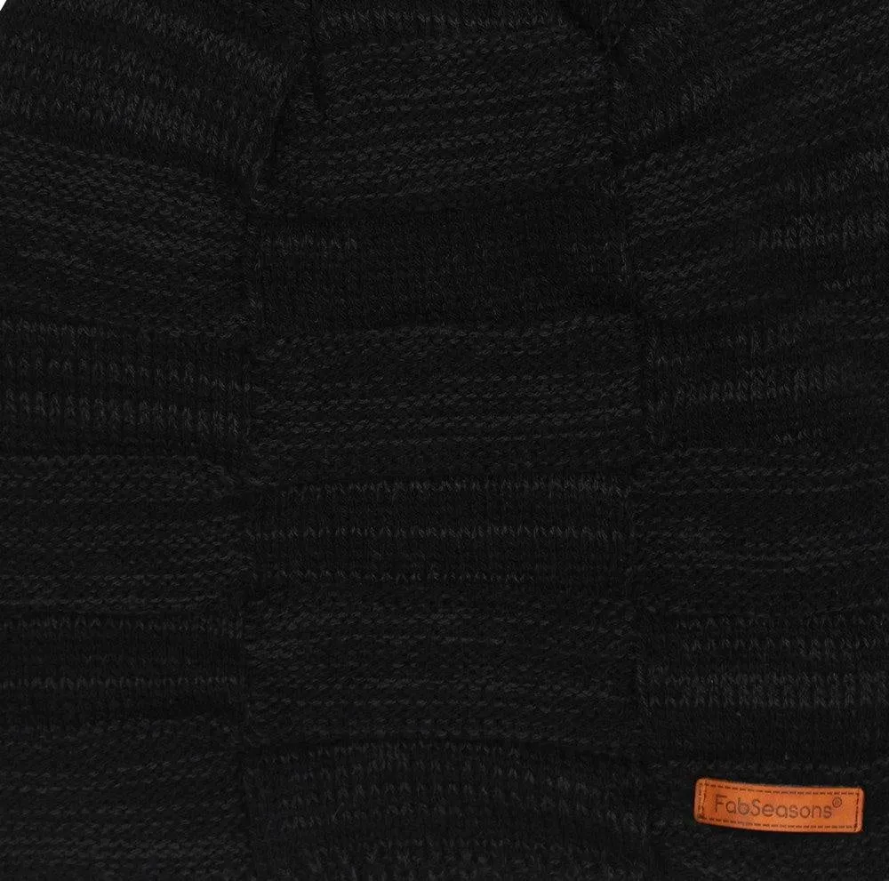 Fabseasons Black Acrylic Woolen Winter Beanie - skull cap