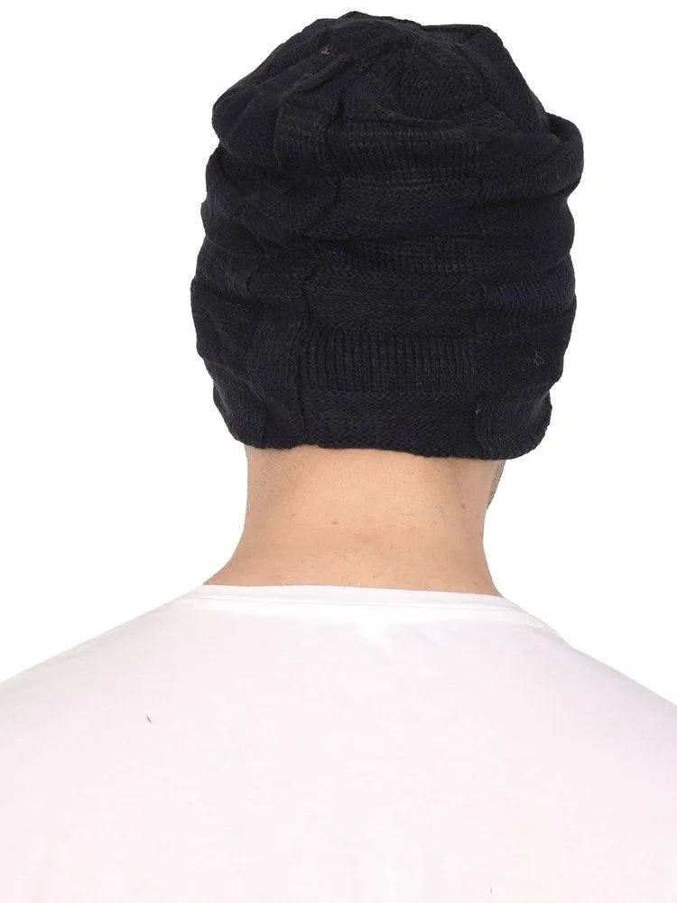 Fabseasons Black Acrylic Woolen Winter Beanie - skull cap