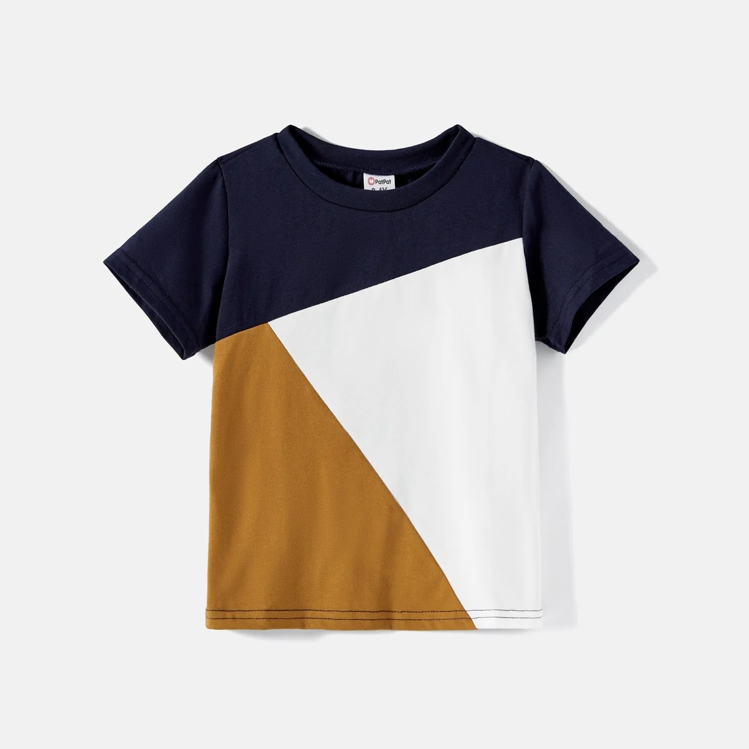 Family Matching Allover Geo Print Halter Belted Midi Dresses and Short-sleeve Colorblock T-shirts Sets