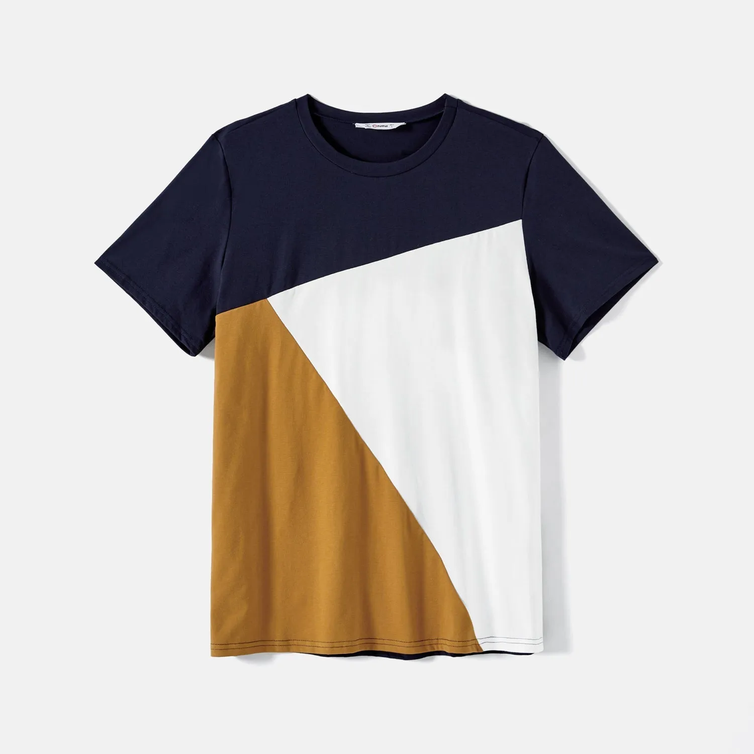 Family Matching Allover Geo Print Halter Belted Midi Dresses and Short-sleeve Colorblock T-shirts Sets