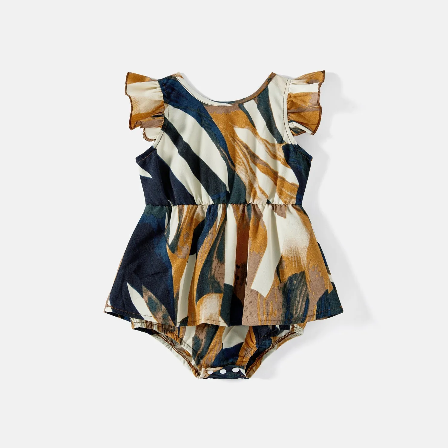 Family Matching Allover Geo Print Halter Belted Midi Dresses and Short-sleeve Colorblock T-shirts Sets