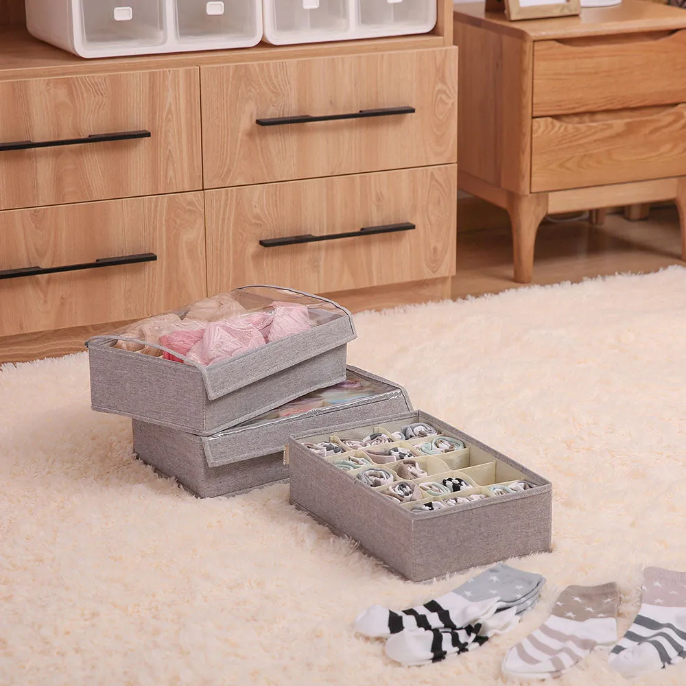 FaSoLa 4-Compartment Underwear Storage Box with Lid - Gray