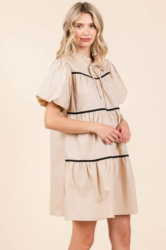 Geegee Piping Detailed Babydoll Mini Dress