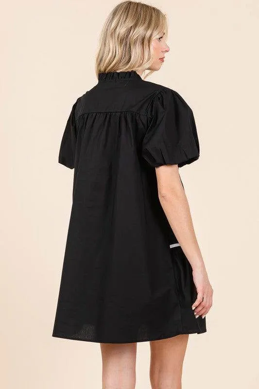 Geegee Piping Detailed Babydoll Mini Dress