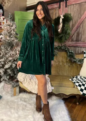 Green Velvet Babydoll Dress