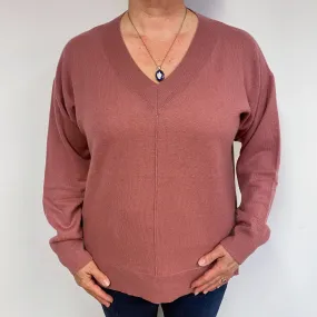 Heather Pink Slouchy Cashmere V-Neck Jumper Large